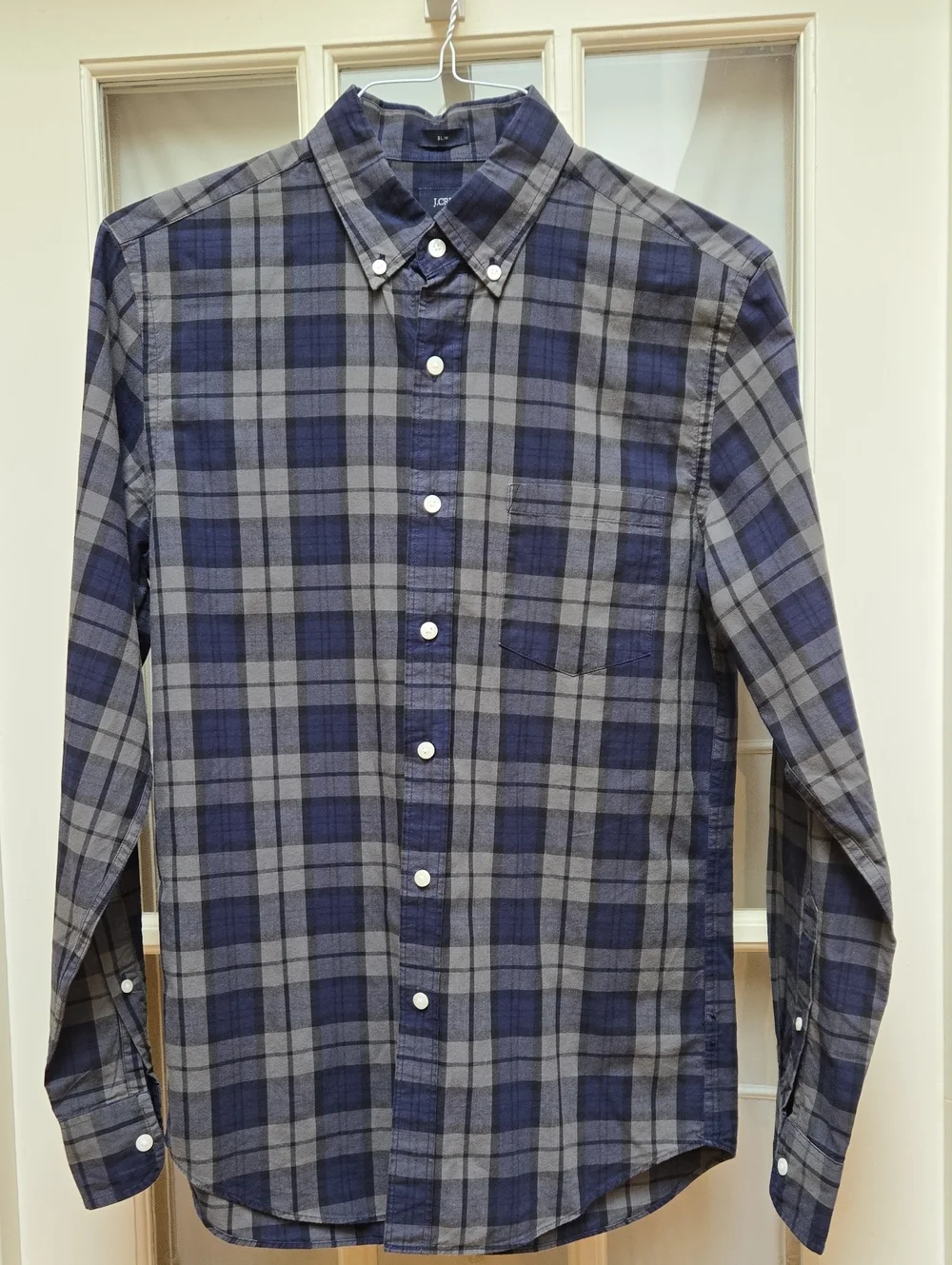 J. Crew Mens Blue and Gray Plaid Button-Down Shirt